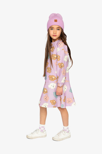 French Terry Dress Purple Poodle Print-2