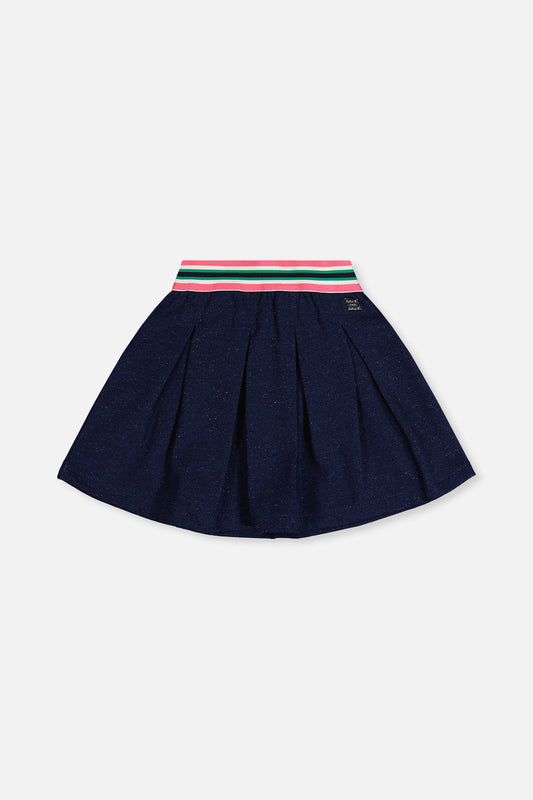 Pleated French Terry Skirt Navy Blue Denim-0