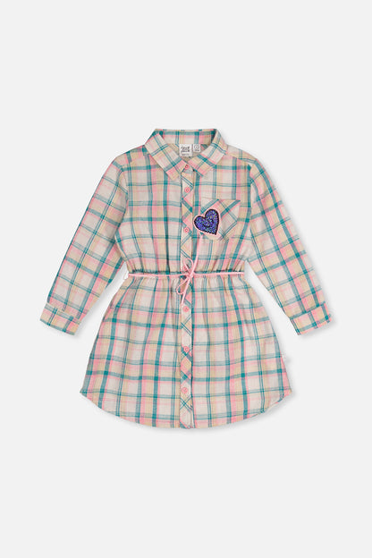 Shirt Dress With Belt Green And Pink Plaid-0