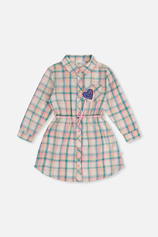 Shirt Dress With Belt Green And Pink Plaid-0