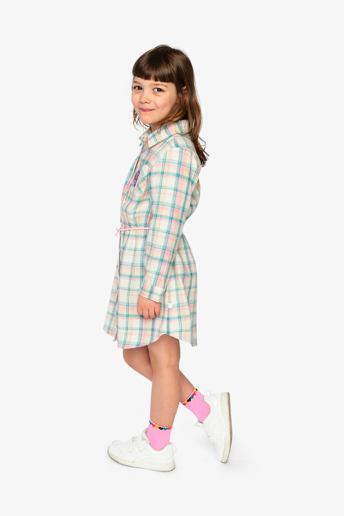 Shirt Dress With Belt Green And Pink Plaid-3