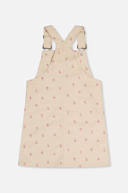 Corduroy Overall Dress Beige Floral Print-4
