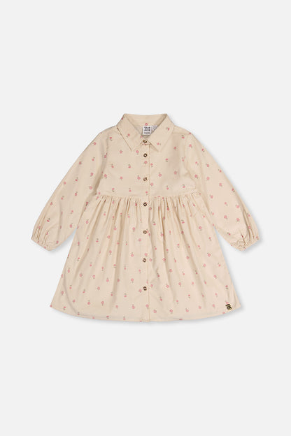 Corduroy Shirt Dress Beige Floral Print-0