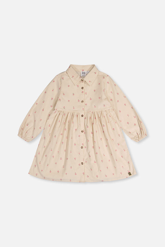 Corduroy Shirt Dress Beige Floral Print-0
