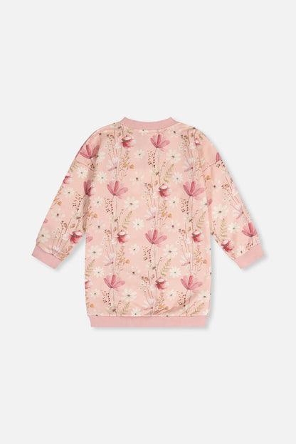 French Terry Dress Pink Printed Flowers-4