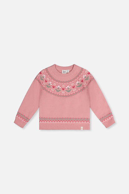 Sweater With Flower Jacquard Pale Dusty Pink-0