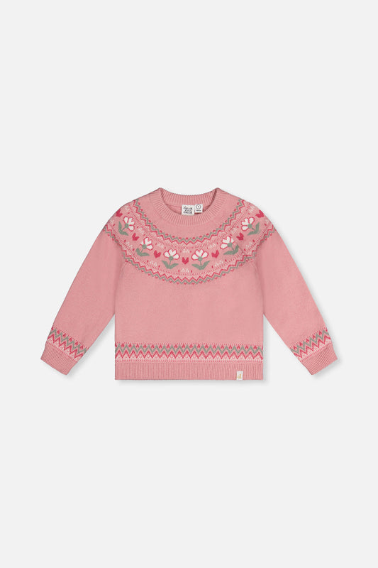 Sweater With Flower Jacquard Pale Dusty Pink-0