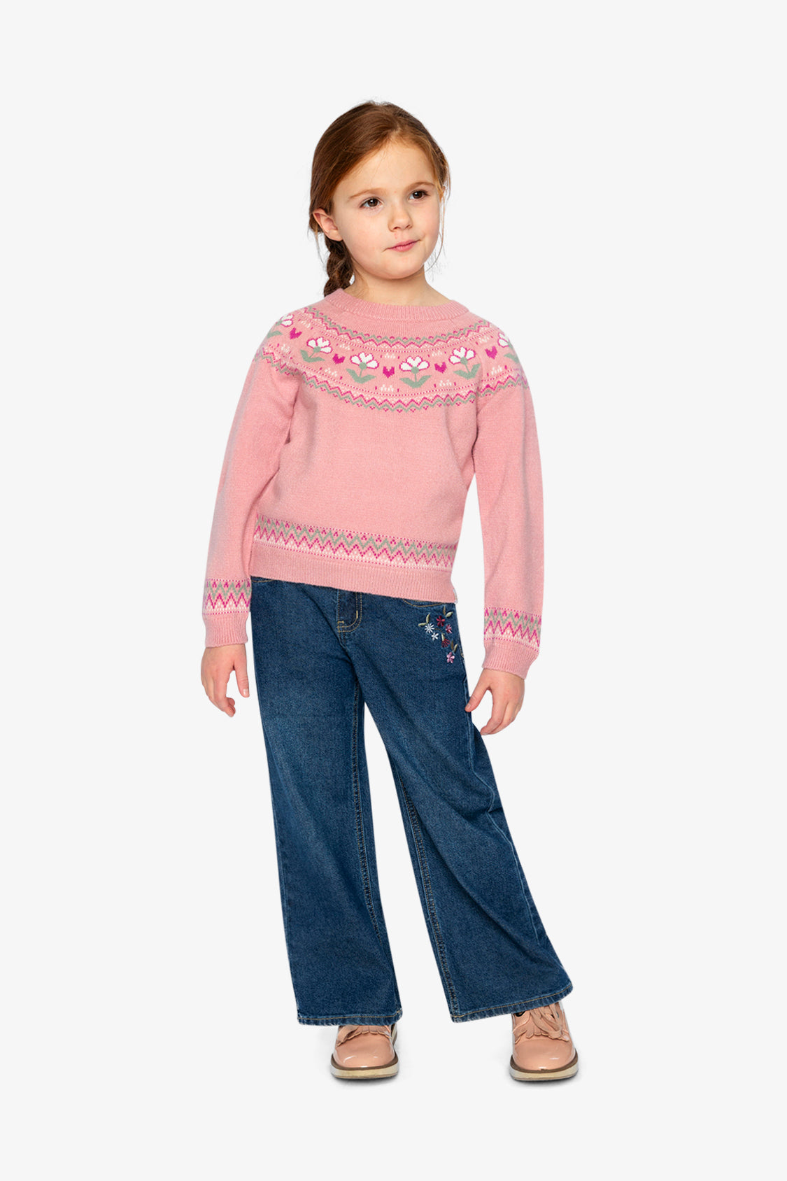 Sweater With Flower Jacquard Pale Dusty Pink-4