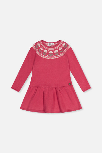 Knitted Dress With Flower Jacquard Raspberry Pink-0