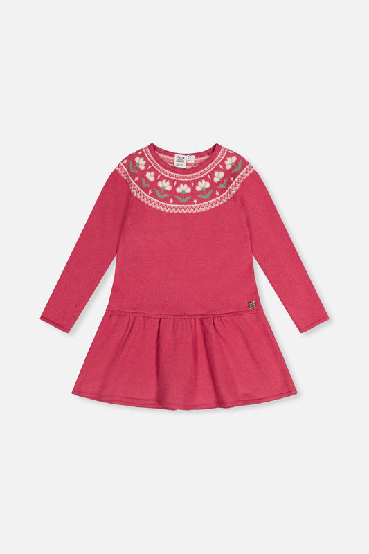 Knitted Dress With Flower Jacquard Raspberry Pink-0