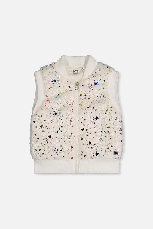 Faux Fur Sleeveless Vest Multicolored Star-0