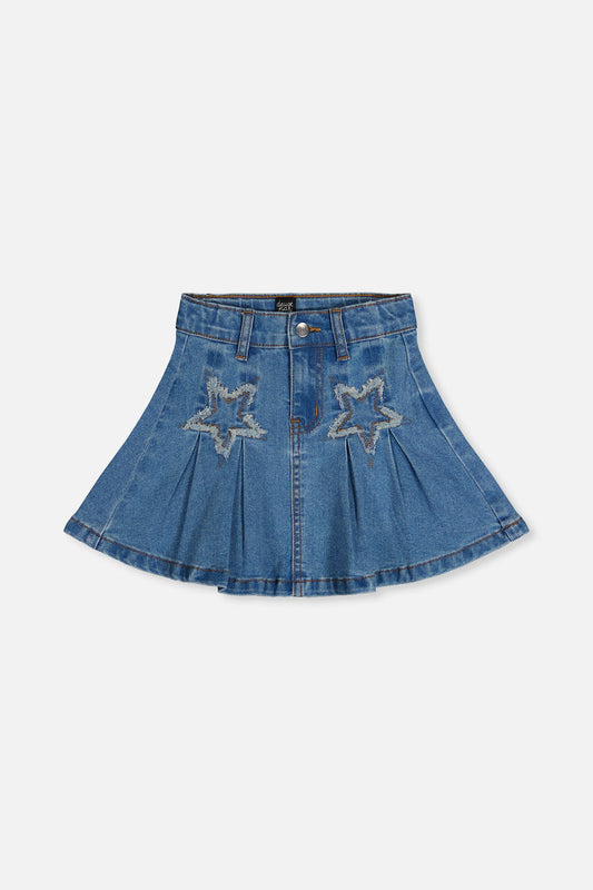 Pleated Skirt Navy Blue Denim-0