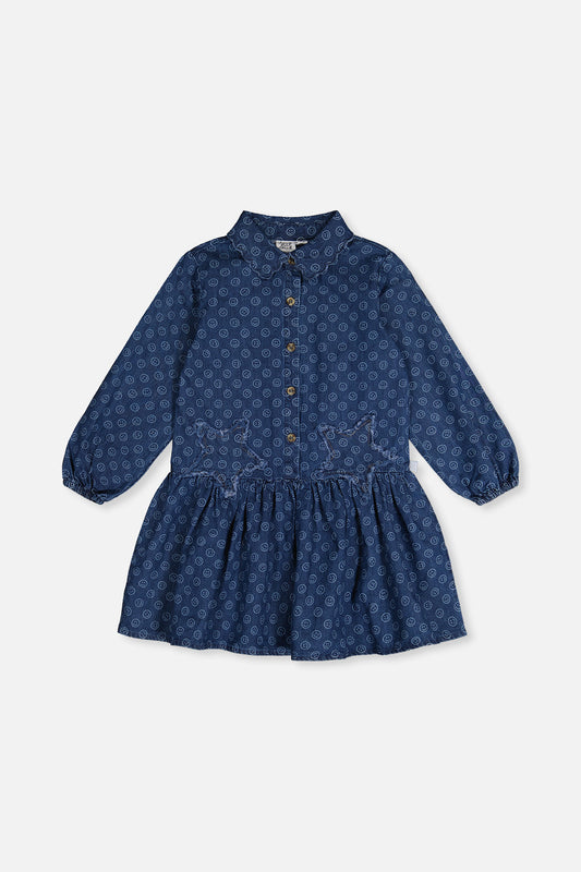 Shirt Dress Blue Smiley Print-0