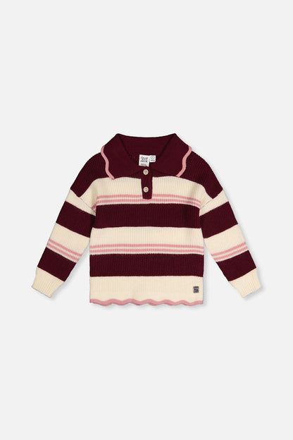 Scalloped Collar Sweater Red And White Stripes-0