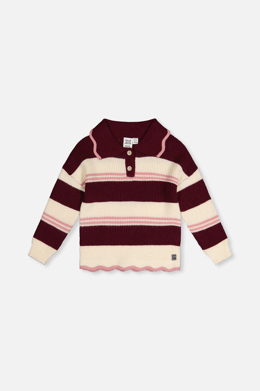 Scalloped Collar Sweater Red And White Stripes-0