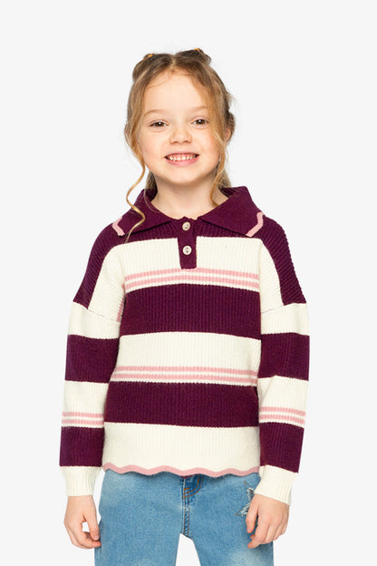 Scalloped Collar Sweater Red And White Stripes-1