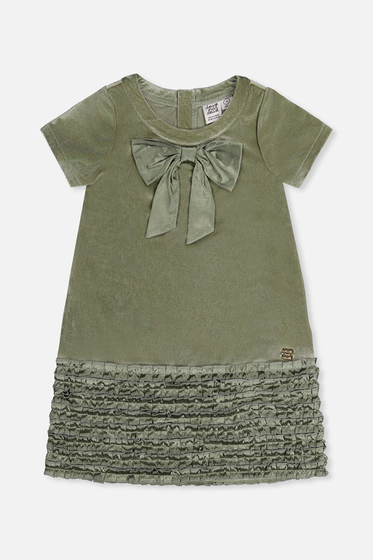 Short Sleeve A Line Dress With Bow Greyish Green-0