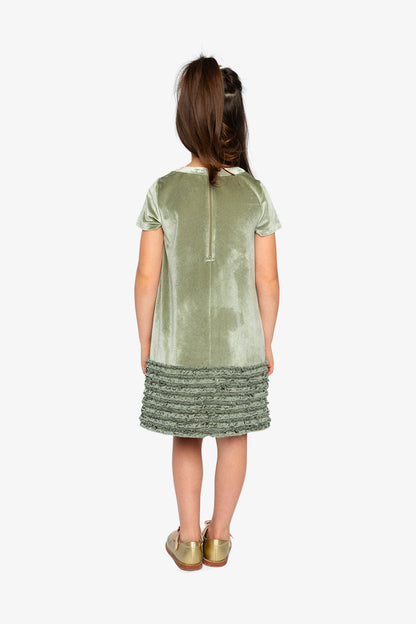 Short Sleeve A Line Dress With Bow Greyish Green-4