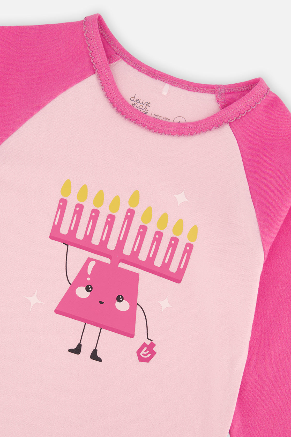 Organic Cotton Two Piece Pajama Set Pink Hanukkah Print-2