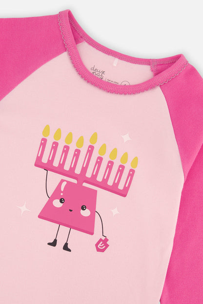 Organic Cotton Two Piece Pajama Set Pink Hanukkah Print-2