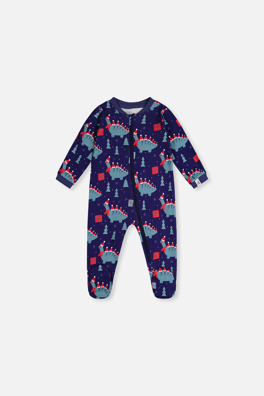 Baby Organic Cotton One Piece Pajama Blue Dinosaur Print-0