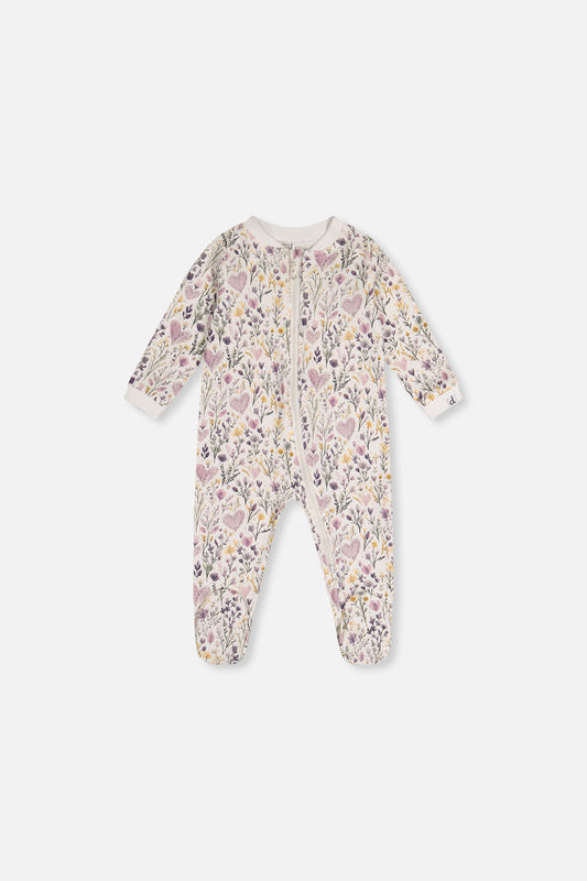 Baby Organic Cotton One Piece Pajama Beige Heart Print-0