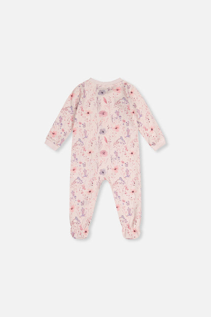 Baby Organic Cotton One Piece Pajama Pink Floral Print-1
