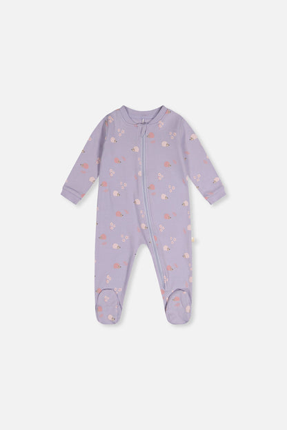 Baby Organic Cotton One Piece Pajama Purple Hedgehog Print-0