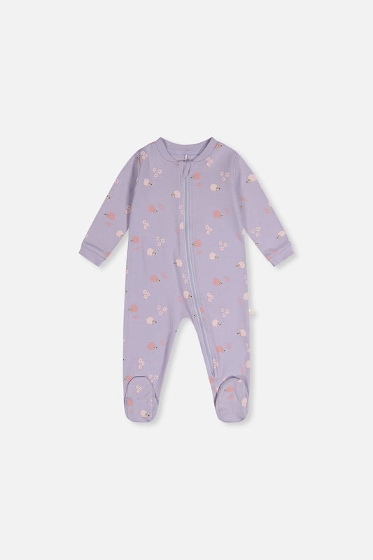 Baby Organic Cotton One Piece Pajama Purple Hedgehog Print-0