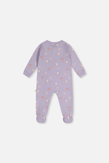 Baby Organic Cotton One Piece Pajama Purple Hedgehog Print-1