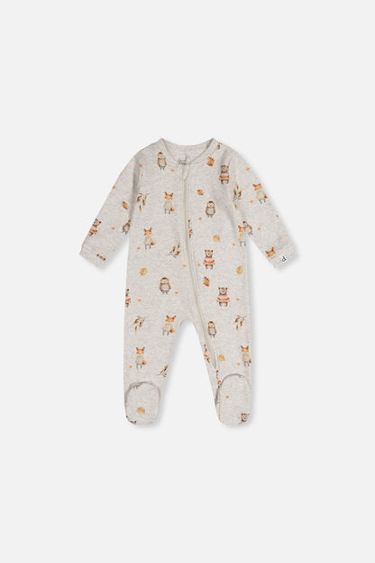 Baby Organic Cotton One Piece Pajama Beige Animal Print-0