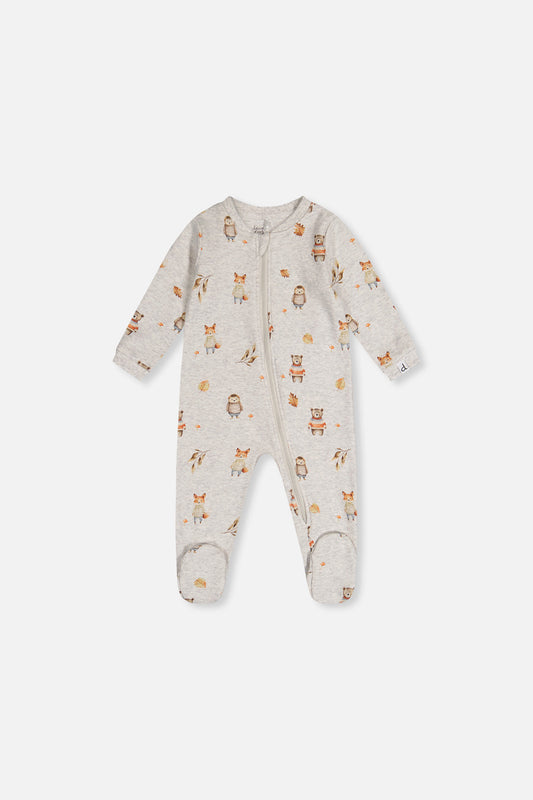 Baby Organic Cotton One Piece Pajama Beige Animal Print-0