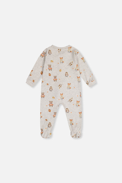 Baby Organic Cotton One Piece Pajama Beige Animal Print-1