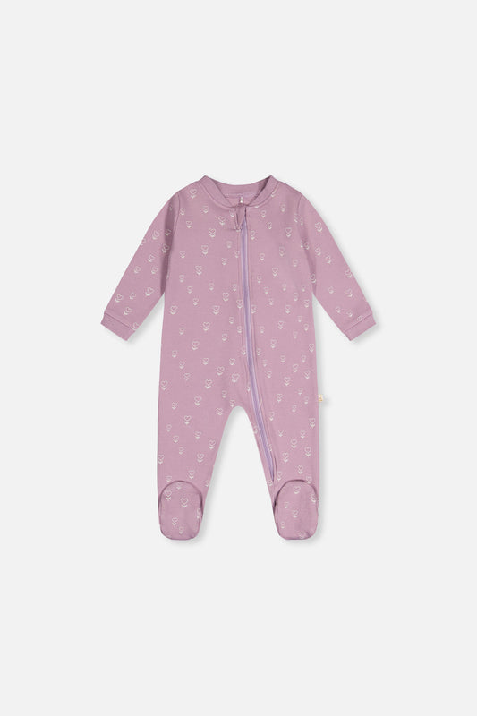Baby Organic Cotton One Piece Pajama Purple Floral Print-0