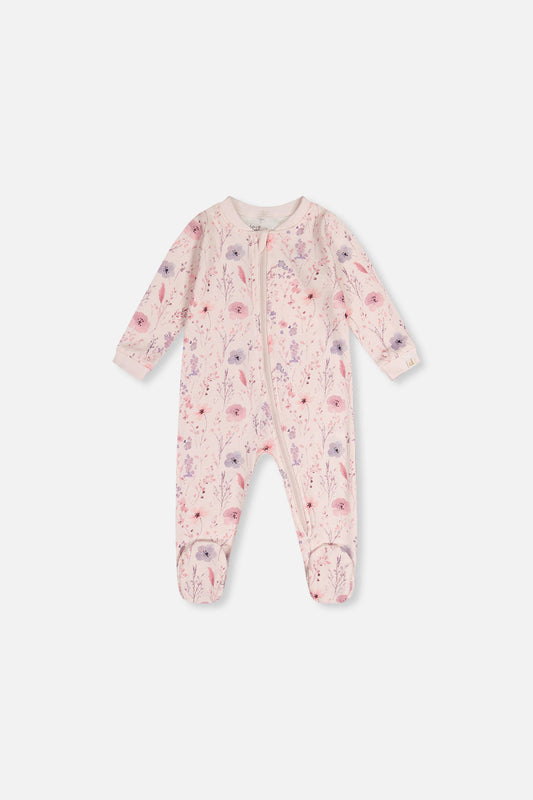 Baby Organic Cotton One Piece Pajama Pink Floral Print-0