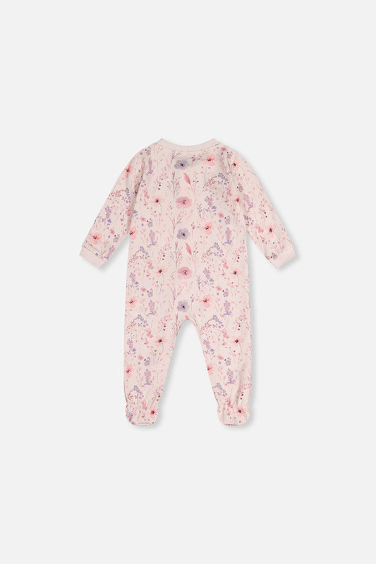 Baby Organic Cotton One Piece Pajama Pink Floral Print-1