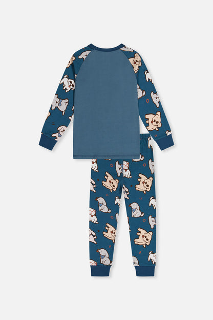 Organic Cotton Two Piece Pajama Set Turquoise Dog Print-4