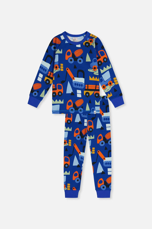Organic Cotton Two Piece Pajama Set Blue Truck Print-0