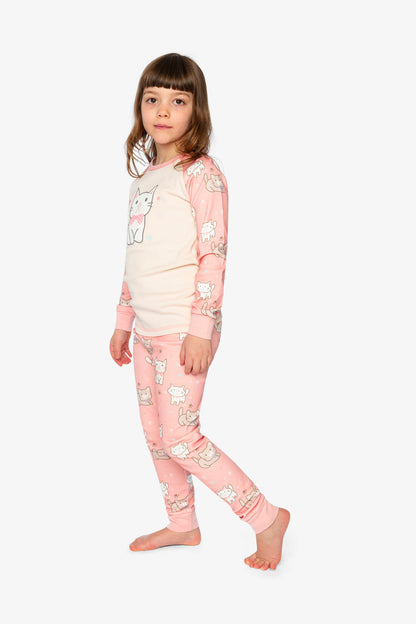 Organic Cotton Two Piece Pajama Set Pink Cat Print-2
