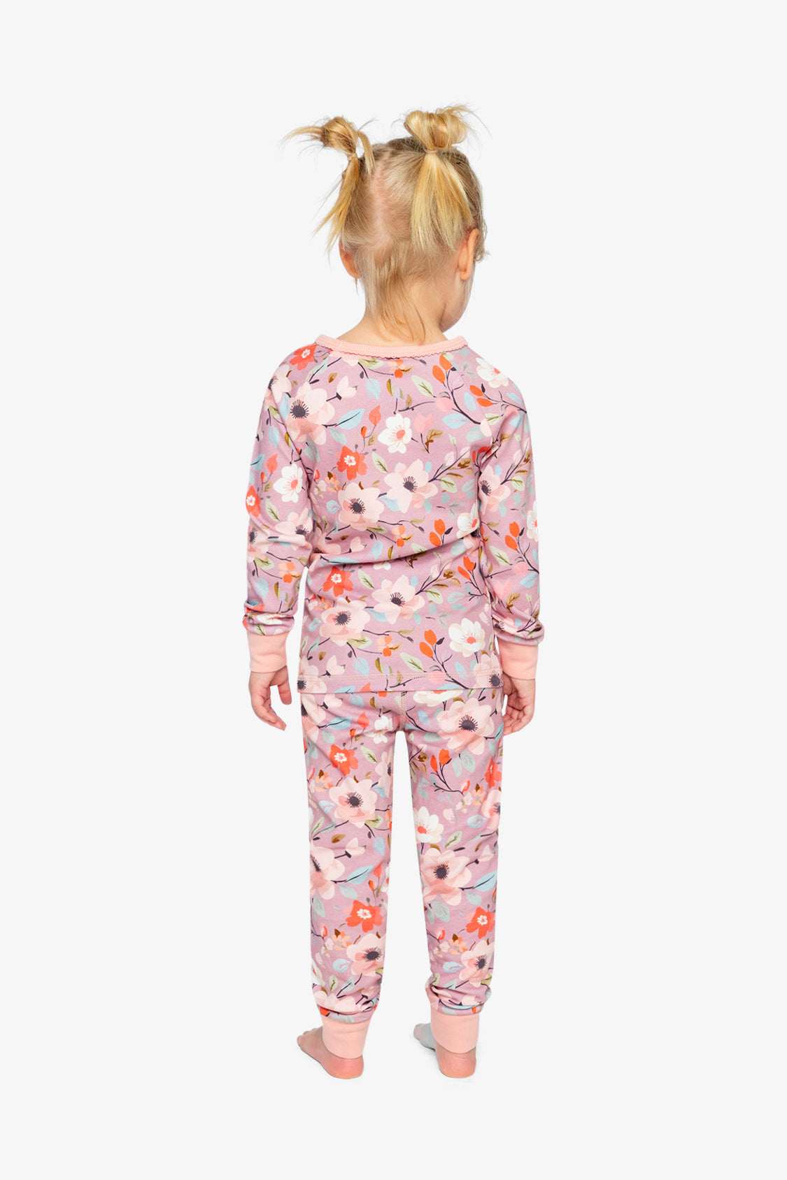 Organic Cotton Two Piece Pajama Set Pink Floral Print-1
