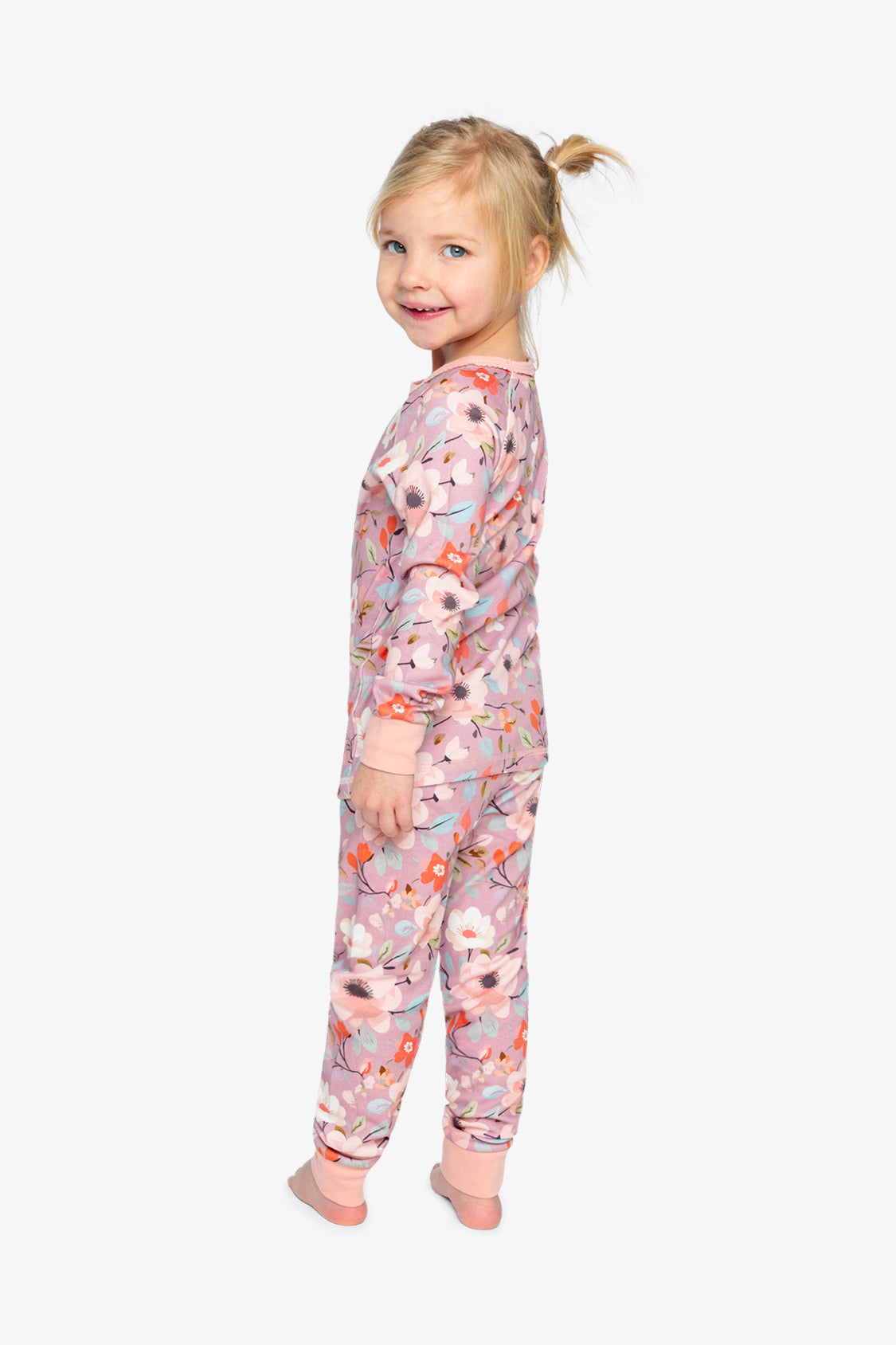 Organic Cotton Two Piece Pajama Set Pink Floral Print-2