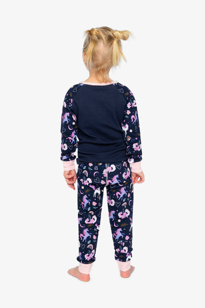 Organic Cotton Two Piece Pajama Set Purple Unicorn Print-3