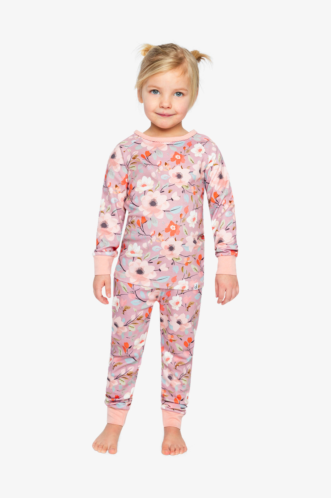 Organic Cotton Two Piece Pajama Set Pink Floral Print-1