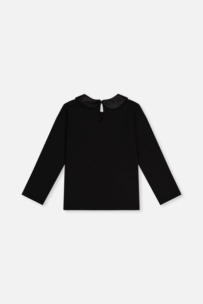 Organic Cotton T-Shirt With Peter Pan Collar Black-2