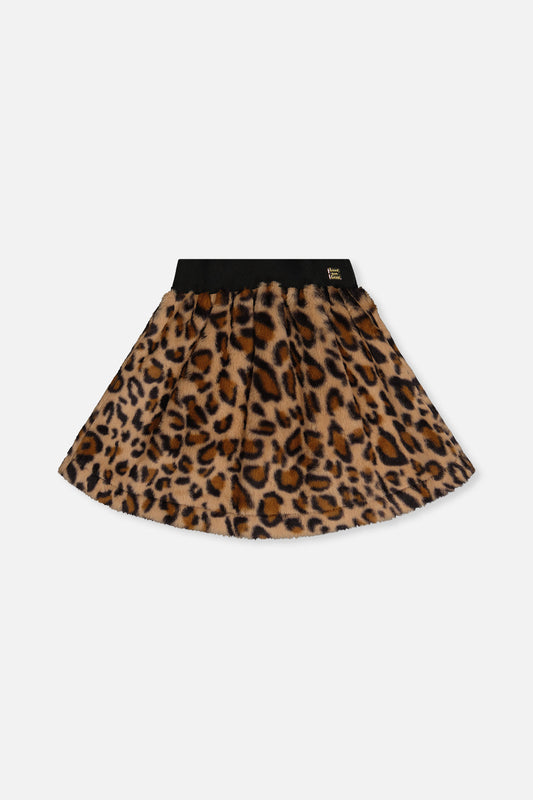 Faux Fur Skirt Brown Leopard Print-0