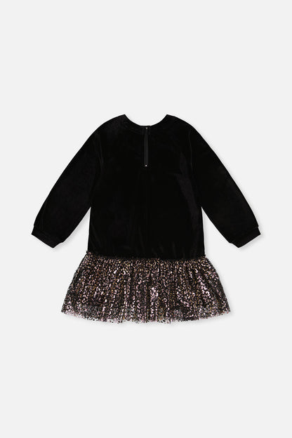 Bi-Material Raglan Sleeves Dress Black And Gold-4