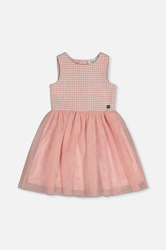 Bi-Material Sleeveless Dress Pink Houndstooth-0