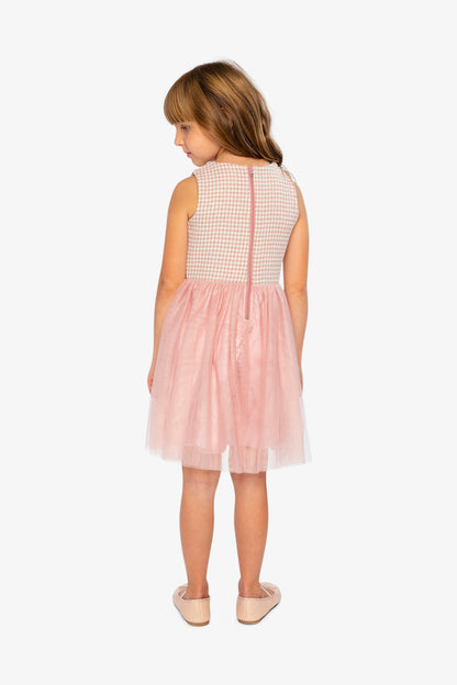 Bi-Material Sleeveless Dress Pink Houndstooth-4