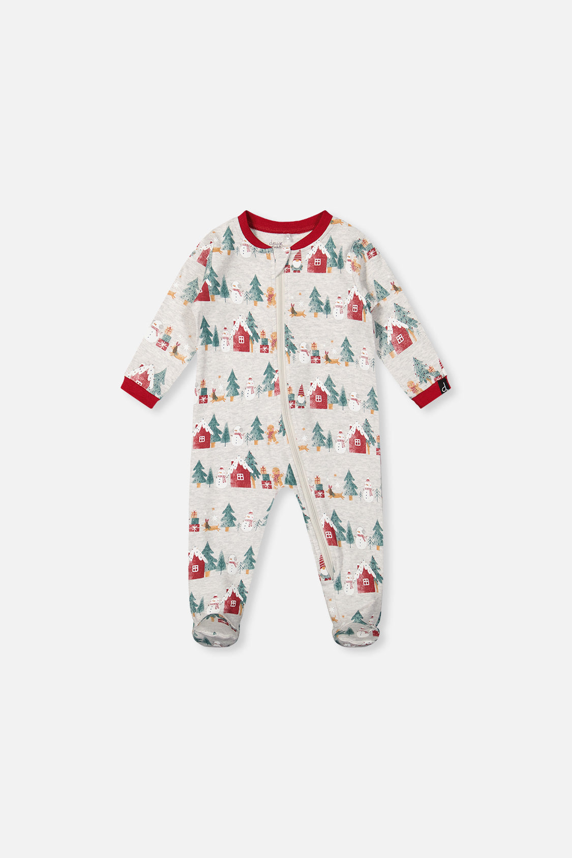 Baby Organic Cotton One Piece Christmas Pajama Beige Christmas Print-0