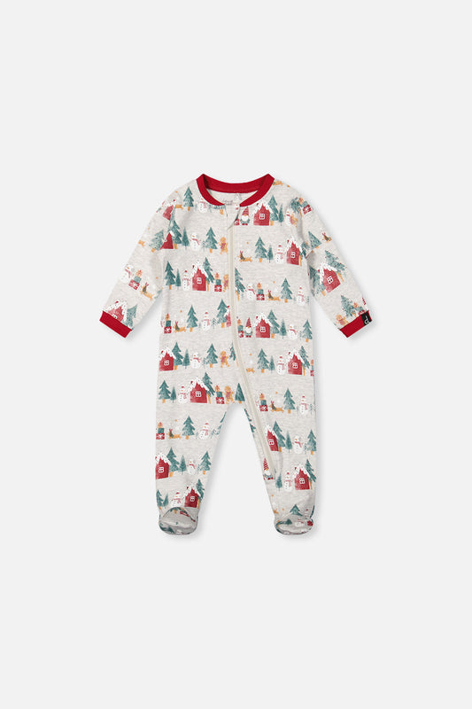 Baby Organic Cotton One Piece Christmas Pajama Beige Christmas Print-0